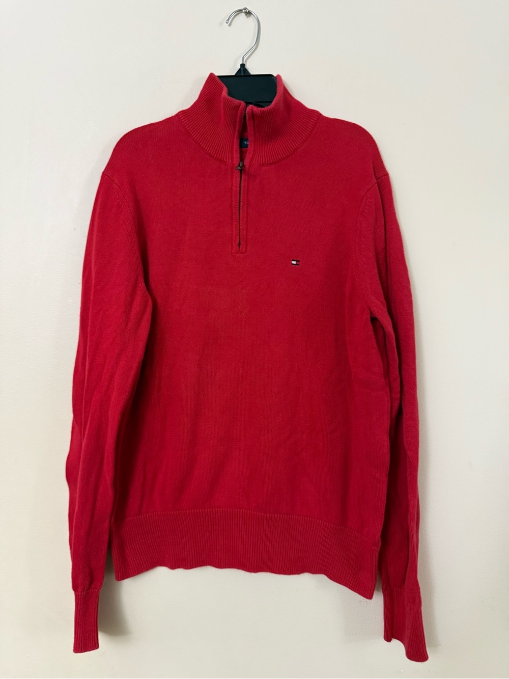 Tommy Hilfiger Red Quarter-Zip Knit Sweater